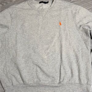 Polo Ralph Lauren Sweatshirt Mens Sz XL Gray Fleece Crewneck Orange Pony Logo